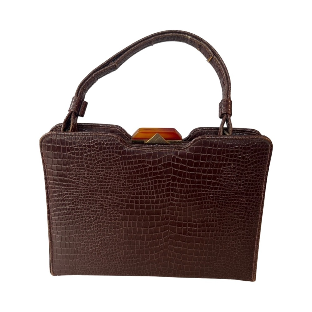 Vintage Gaymode Crocodile Or Alligator Purse Handbag‎ Bakelite Clasp